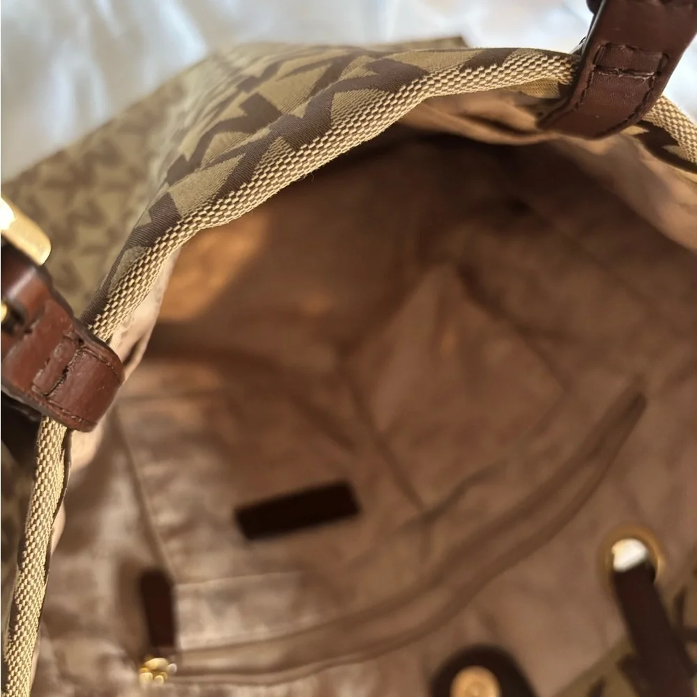 Michael Kors Brown Monogram Tote with Gold Charm